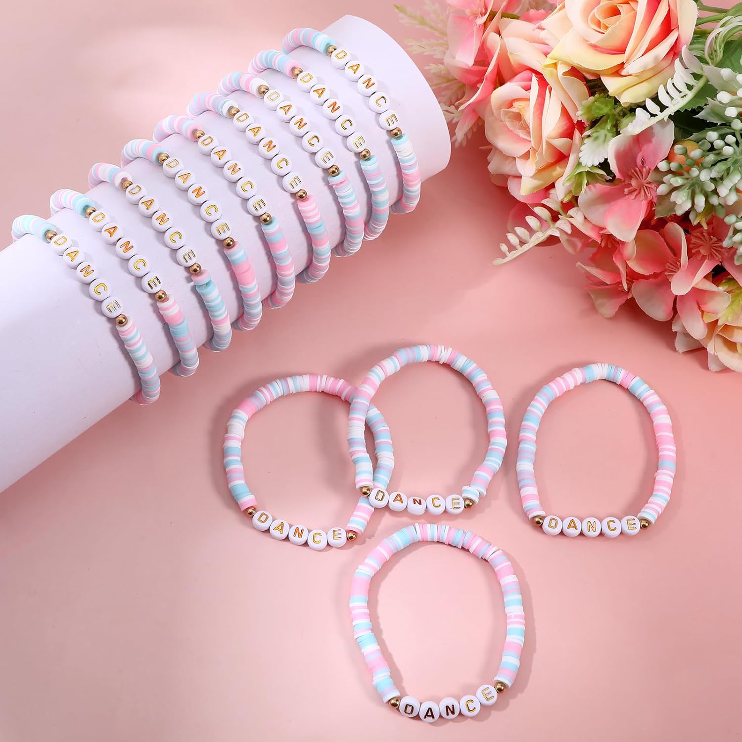 24Pcs Dance Bracelets Bulk Dance Accessories Gifts for Dancers Women Bulk Pink Friendship Polymer Clay Bracelets Ballerina Stuff Ballet Jewelry Dancer Party Favors Team Gifts - Image 7