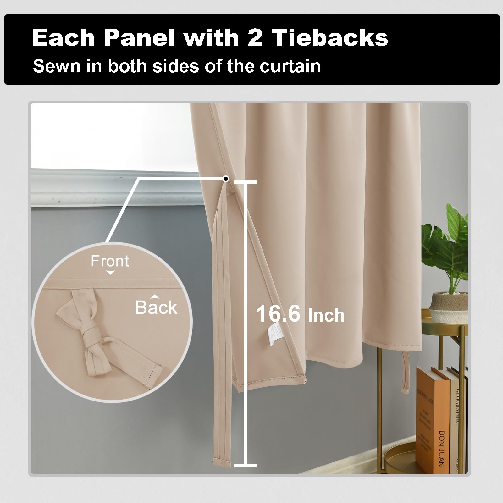 DWCN 1 paire de rideaux occultants courts à étages pour salon, petite fenêtre, chambre à coucher, café, sous-sol, 76,2 x 61 cm (l x L), beige