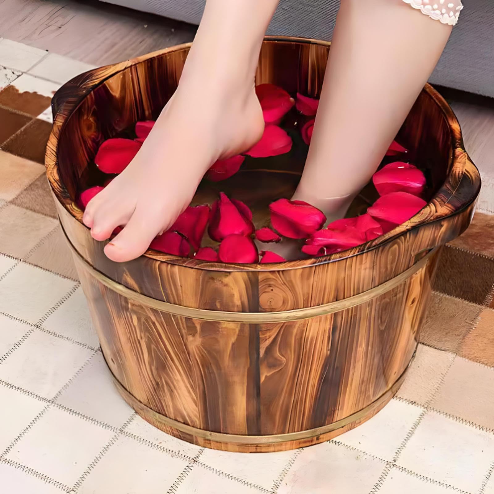 Palangana de Madera con Asas para Remojar Los Pies Y, M