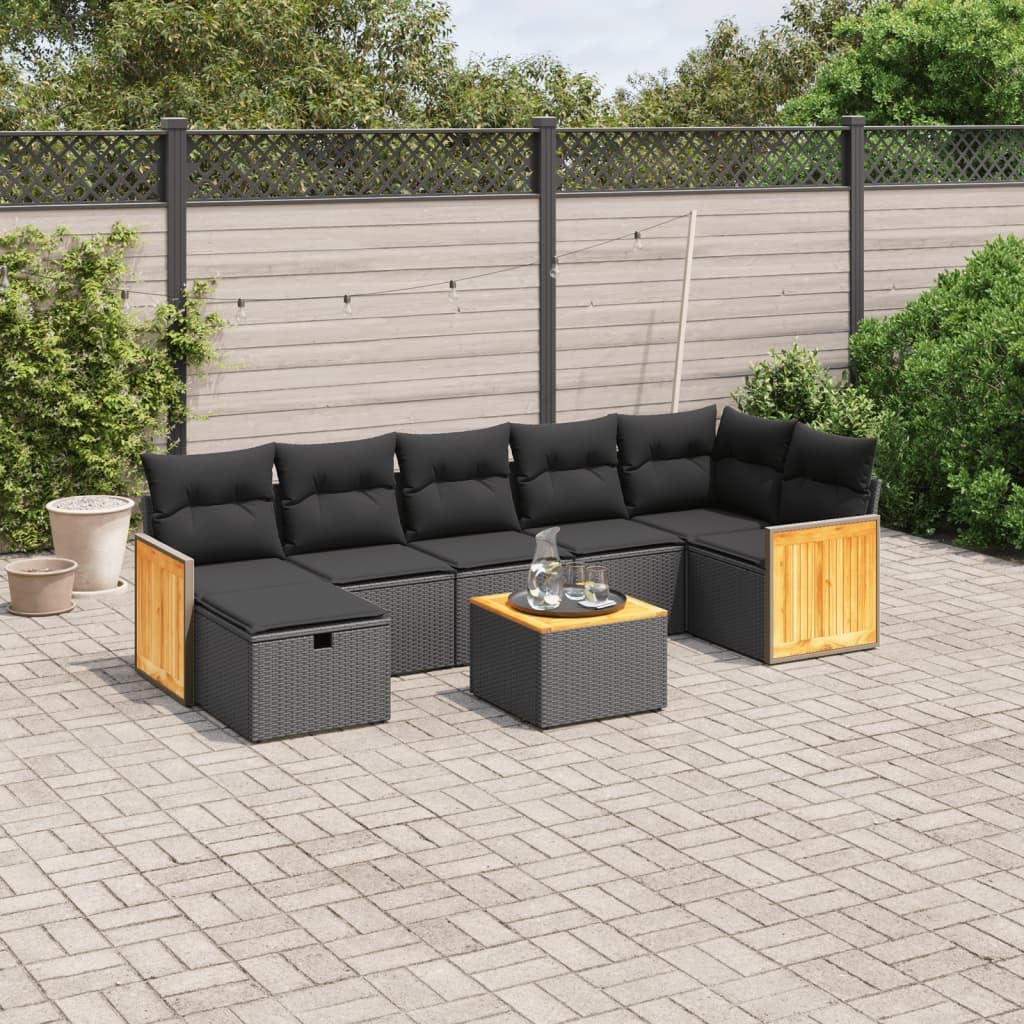 Destockage mobilier de Jardin,Salon,Salon Jardin Enfant,Salon de Jardin 8 pcs avec Coussins Noir résine tresséeConvient pour Les Jardins, Les Salons et Les patios