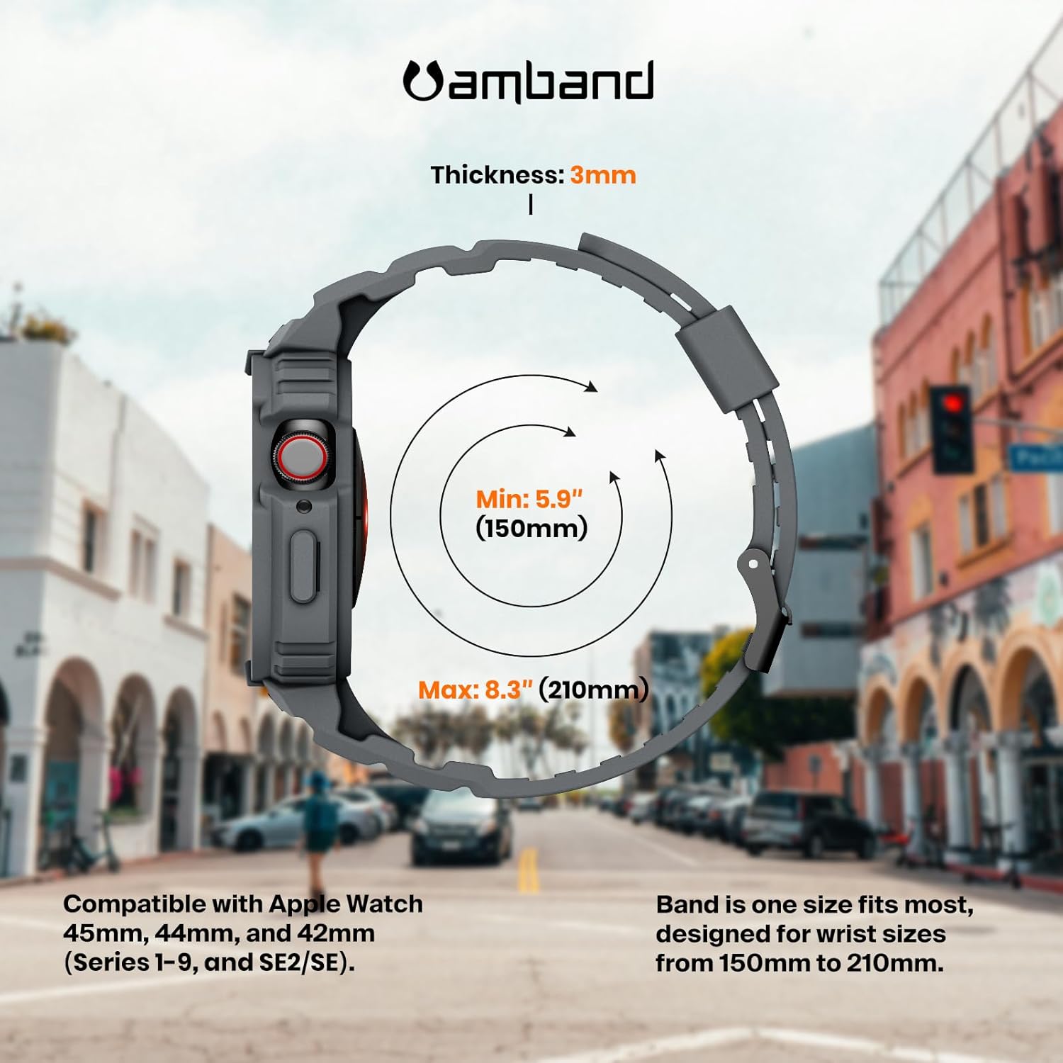 amBand Rugged Sport Band with Case for Apple Watch, Protective Cover for Men & Women, for iWatch Ultra 1/2/3 49mm, Series 10/11 46mm/42mm, 9/8/7 45mm/41mm, SE3/SE2/SE/6/5/4 44mm/40mm, 3/2/1 42mm/38mm