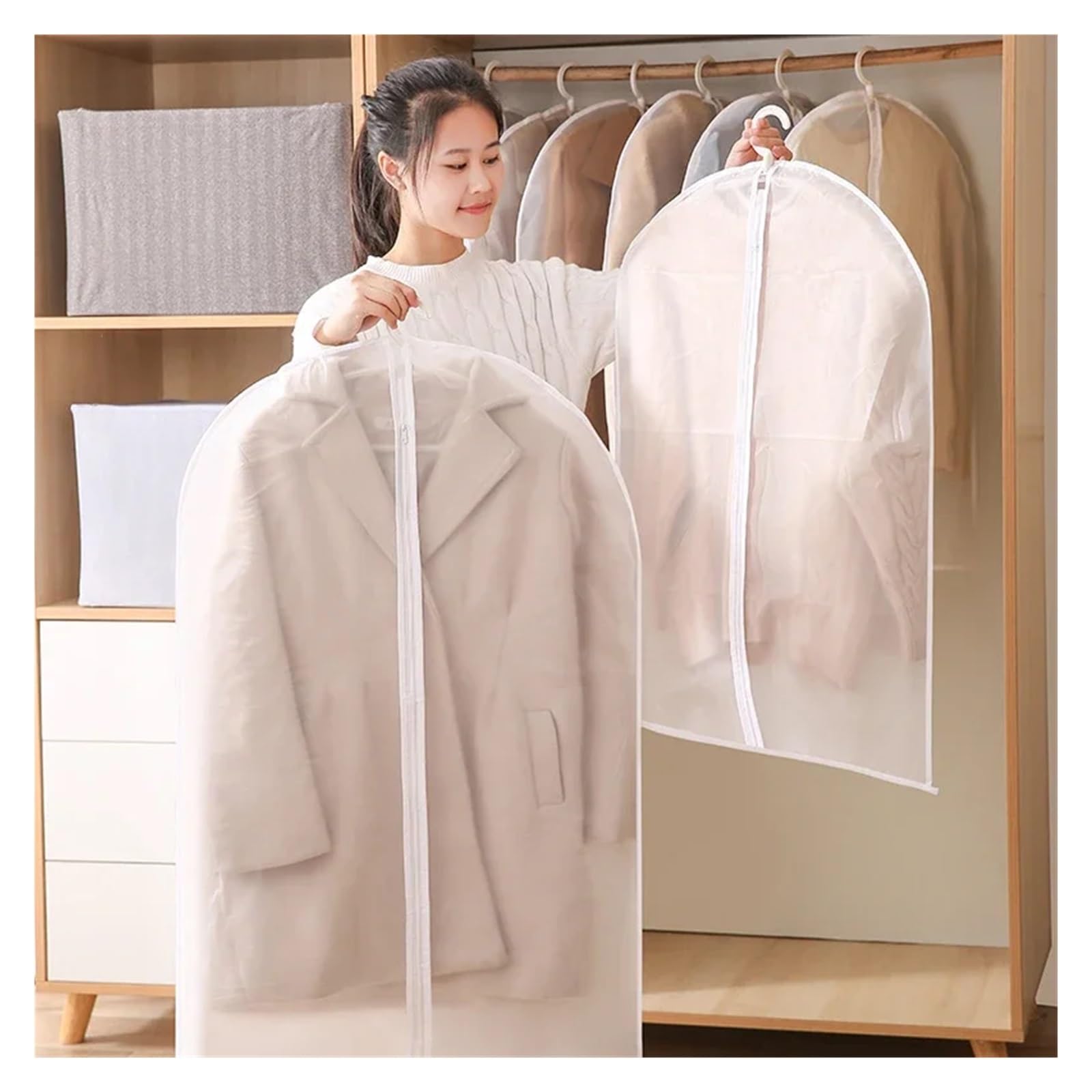 fundas para ropa 5PC Transparent Garment Bags Dustproof Zippered Hanging Clothes Storage Household Dust Cover Coat Suit Bag(60X120CM)