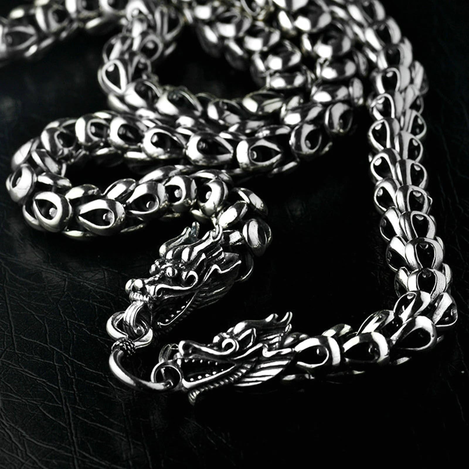 Collar de plata 925 maciza con cadena de dragones para hombre, hipoalergénico