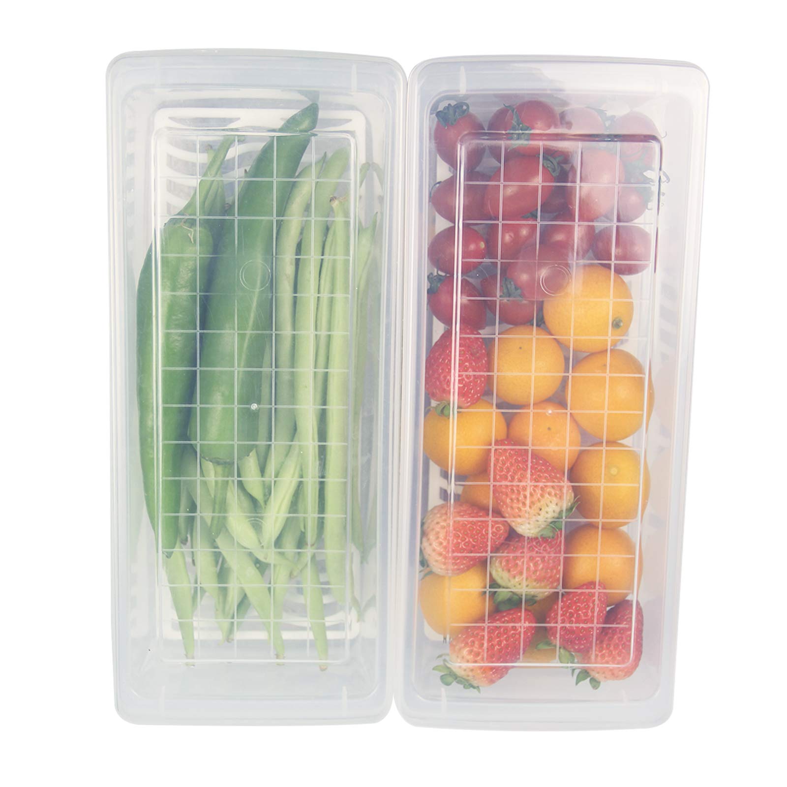 Contenedor de almacenamiento de alimentos, contenedores de plástico con placa de drenaje extraíble y tapa, contenedores apilables portátiles para congelador, bandeja para guardar frutas,