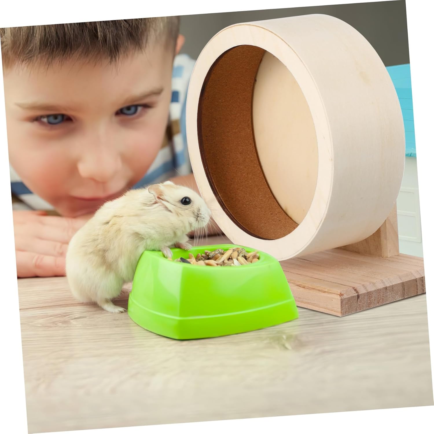 Happyyami Natural Wooden Hamster Wheel for Small Animals Pet Exercise Wheel Non Run Disc