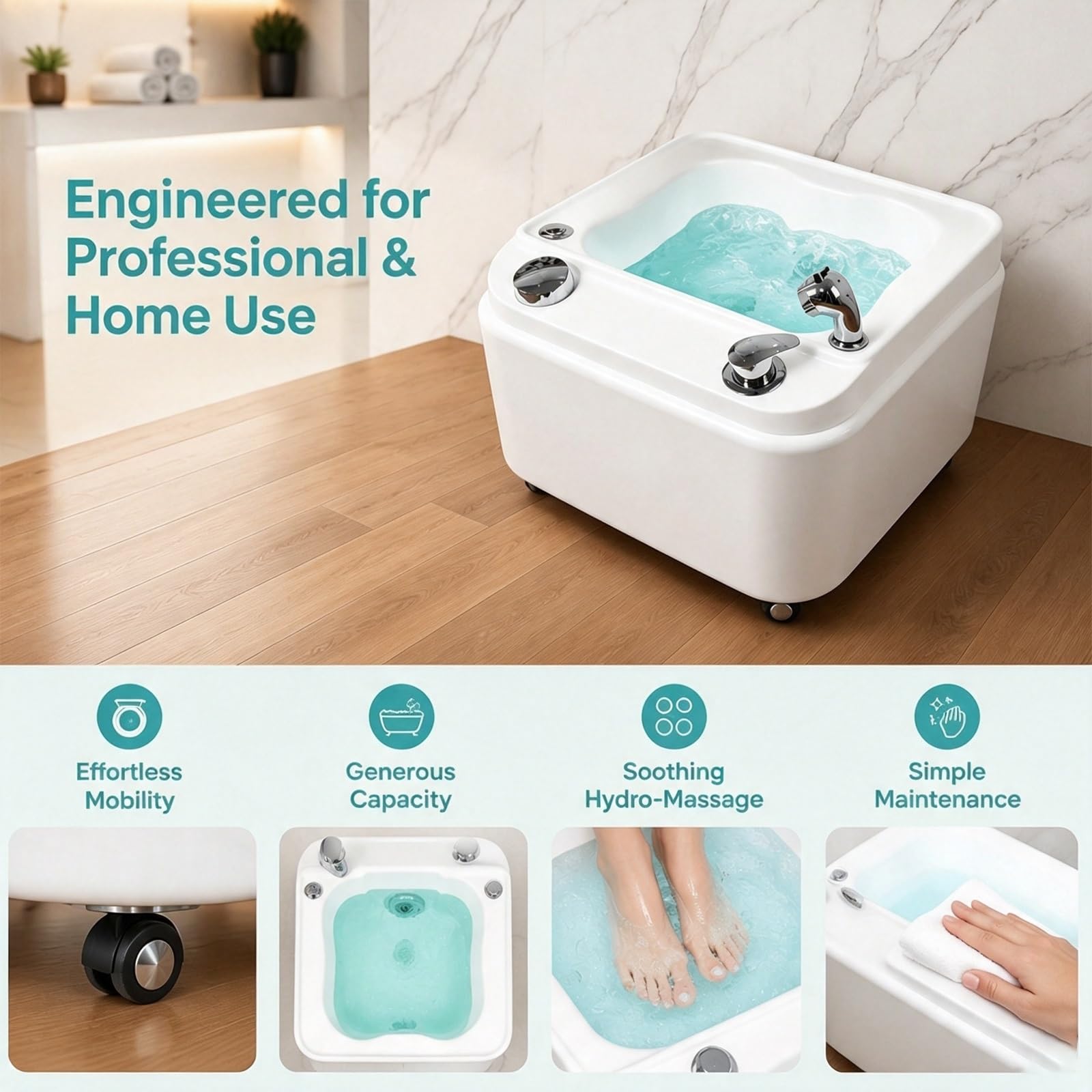 Vasca Idromassaggio Pedicure, Illuminazione Cromoterapia Rgb Ciclabile | Lavabo Mobile Massaggio Piedi Hydro Jet, Rotelle Girevoli 360 Gradi, Adatto L'uso Domestic
