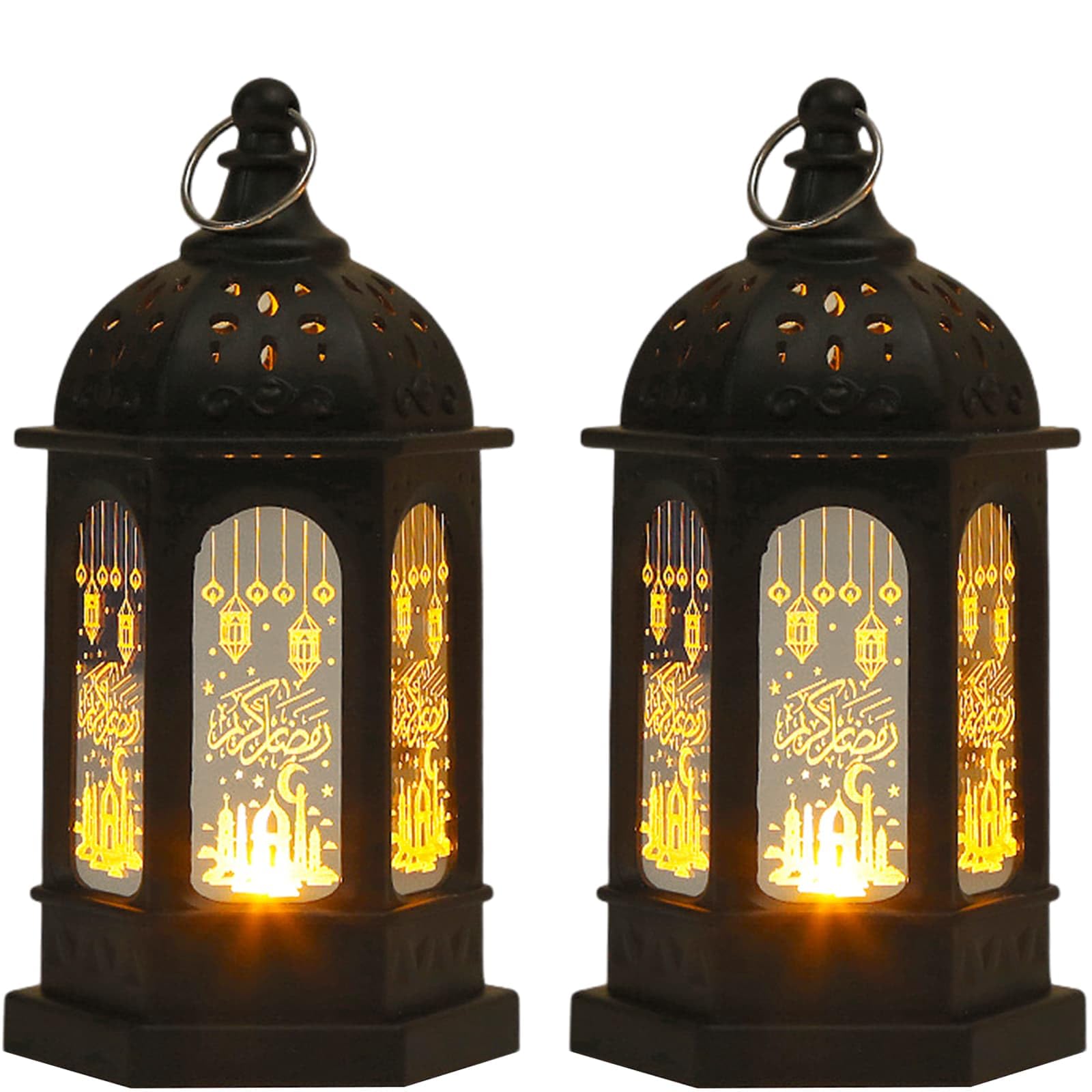 Amazon.com: 2 Pack Ramadan Lantern - Black Hexagon Islamic Lamp