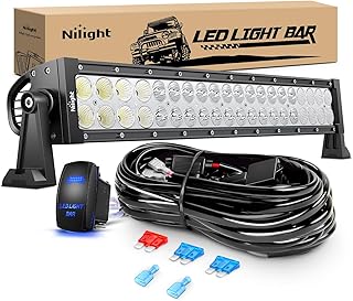 Nilight 22Inch 120W Spot Flood Combo Led Light Bar Off Road Driving Lights Boat Lights Fog Light 12V On/Off 5 Pin Rocker Switch Power 16AWG Wiring Harness Kit-1 Lead for Trucks,2 Years Warranty