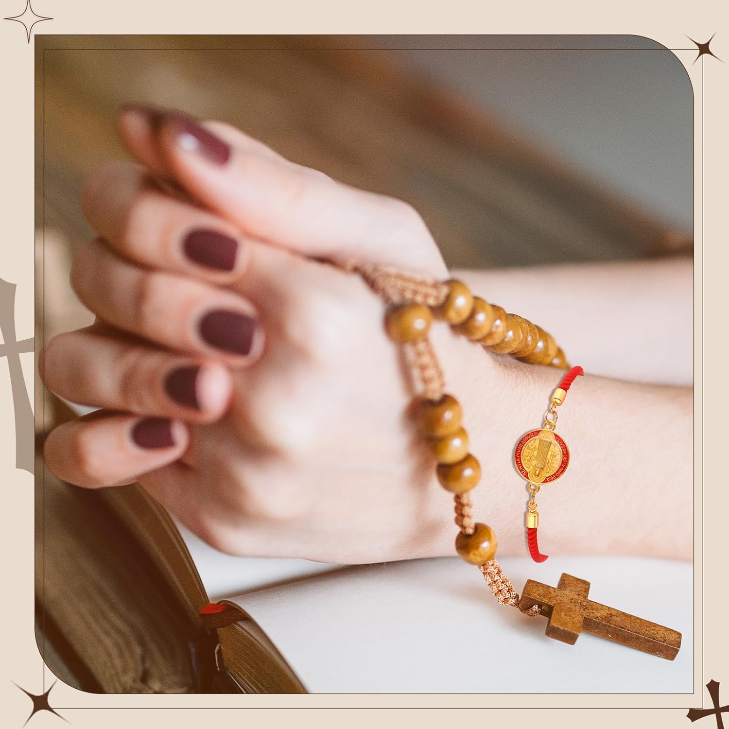 2 Pcs Medal Blessing Gifts Red String for Protection Adjustable Valentines Day Catholic Bracelet Rosary Bracelets Gifts for Men Women Couple Friendship Birthday Confirmation - Image 5