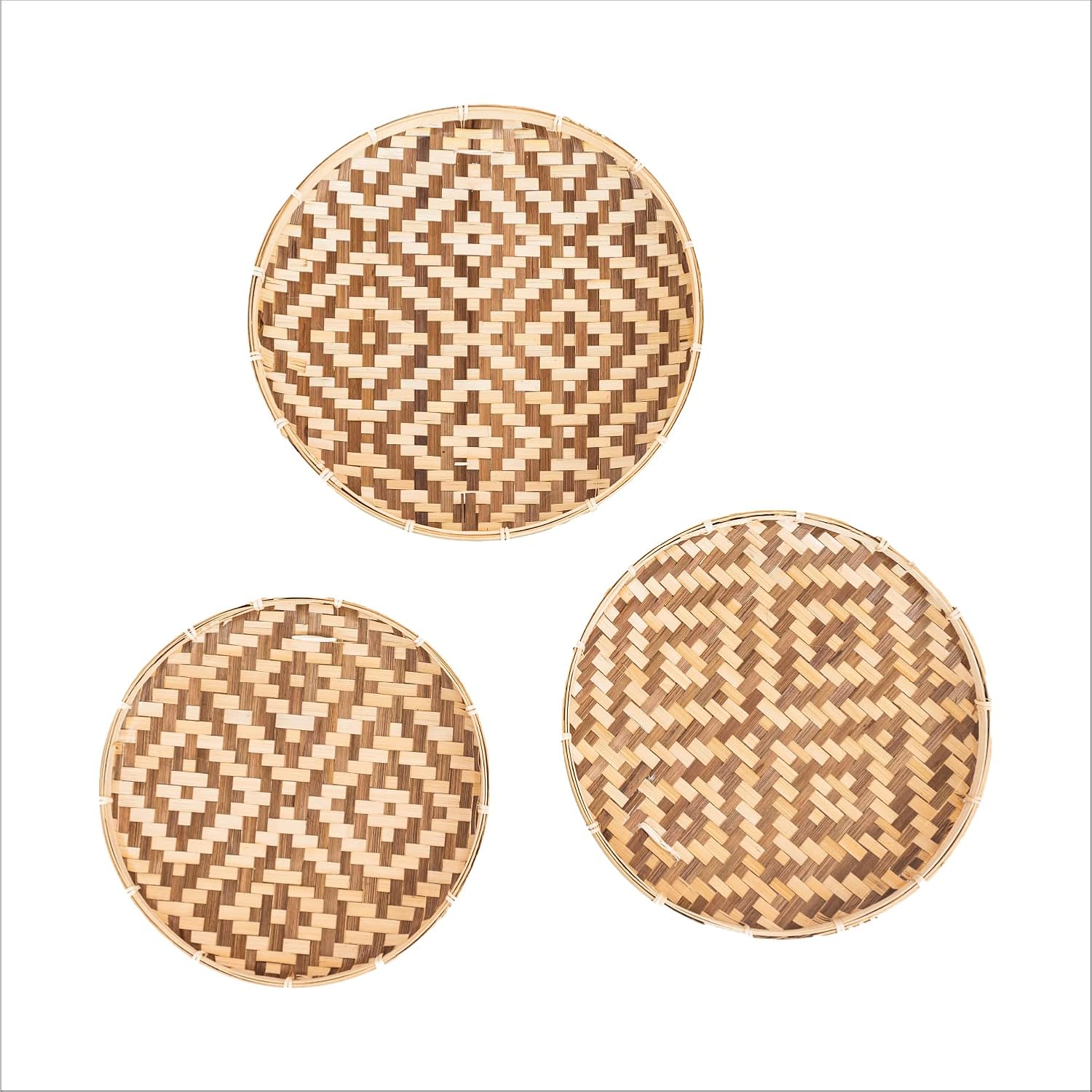 LiLaCraft Set 3 Brown Bamboo Wicker Hanging Trays