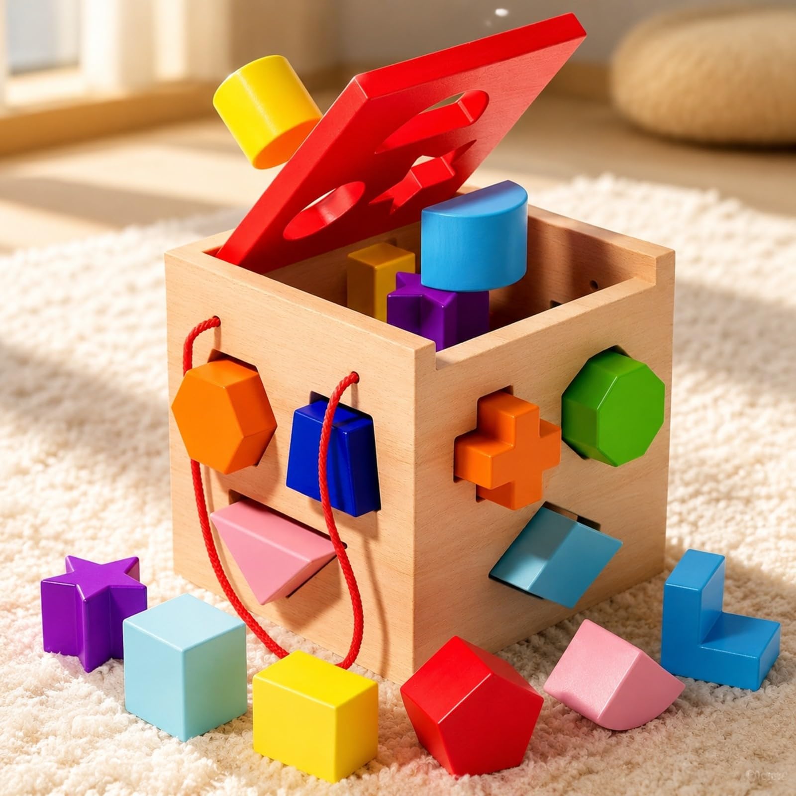 Scatola attività in Legno con Incastro Forme Non Elettrico Cubo di in Legno Atossico Cubo attività con Forme Colorate per Neonati