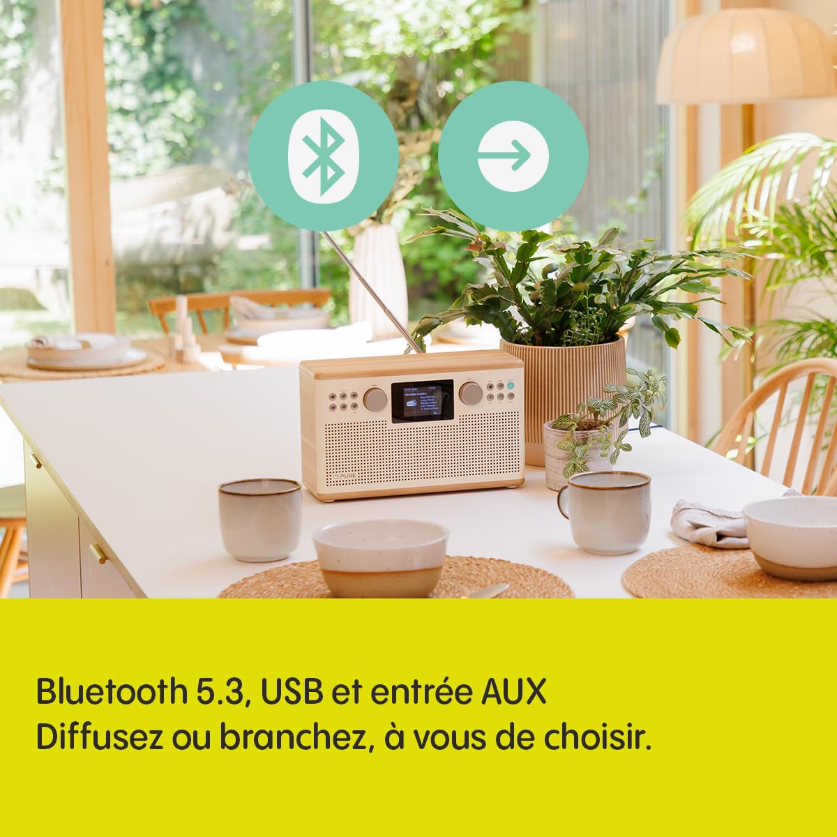 Pure Classic H6 Chaîne stéréo Hi-Fi et chaîne musicale avec radio DAB+ FM Bluetooth 5.3 USB?A & AUX 2,4" Télécommande couleur TFT double réveil, minuterie de sommeil et de cuisine 2 x 15 W 80 mémoires