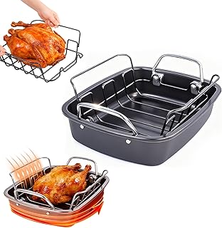 24lb Carbon Steel Nonstick Roasting Pan with Rack - BPA Free, Leak-Proof, 450°F Heat Resistant (11.5x15x4in) | Oil-Draining, Dishwasher Safe for Thanksgiving Christmas Turkey