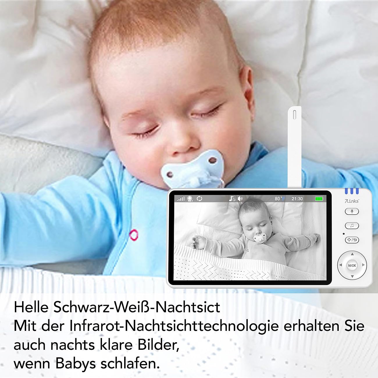 7links Babyphone für Senioren: HD-Video-Seniorenkamera, Schwenk- & neigbar, mit Notruf-Fernbedienung (Senioren Babyphone mit Kamera, Baby-Monitor-Kamera, Küche)