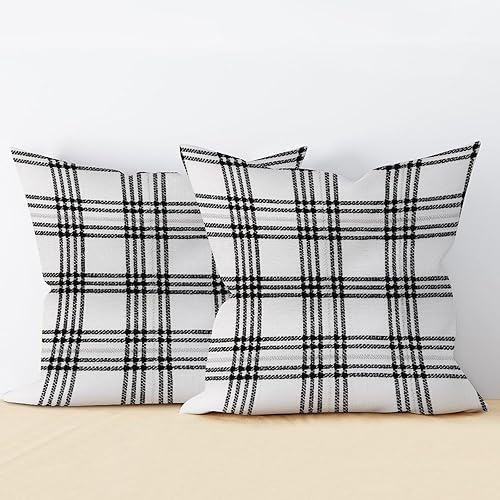 Miniatura 2 de Chinoiserie - Juego de 2 fundas de almohada geométricas a cuadros, color blanco y negro, fundas de cojín inspiradas en Asia de 16 x 16 pulgadas,