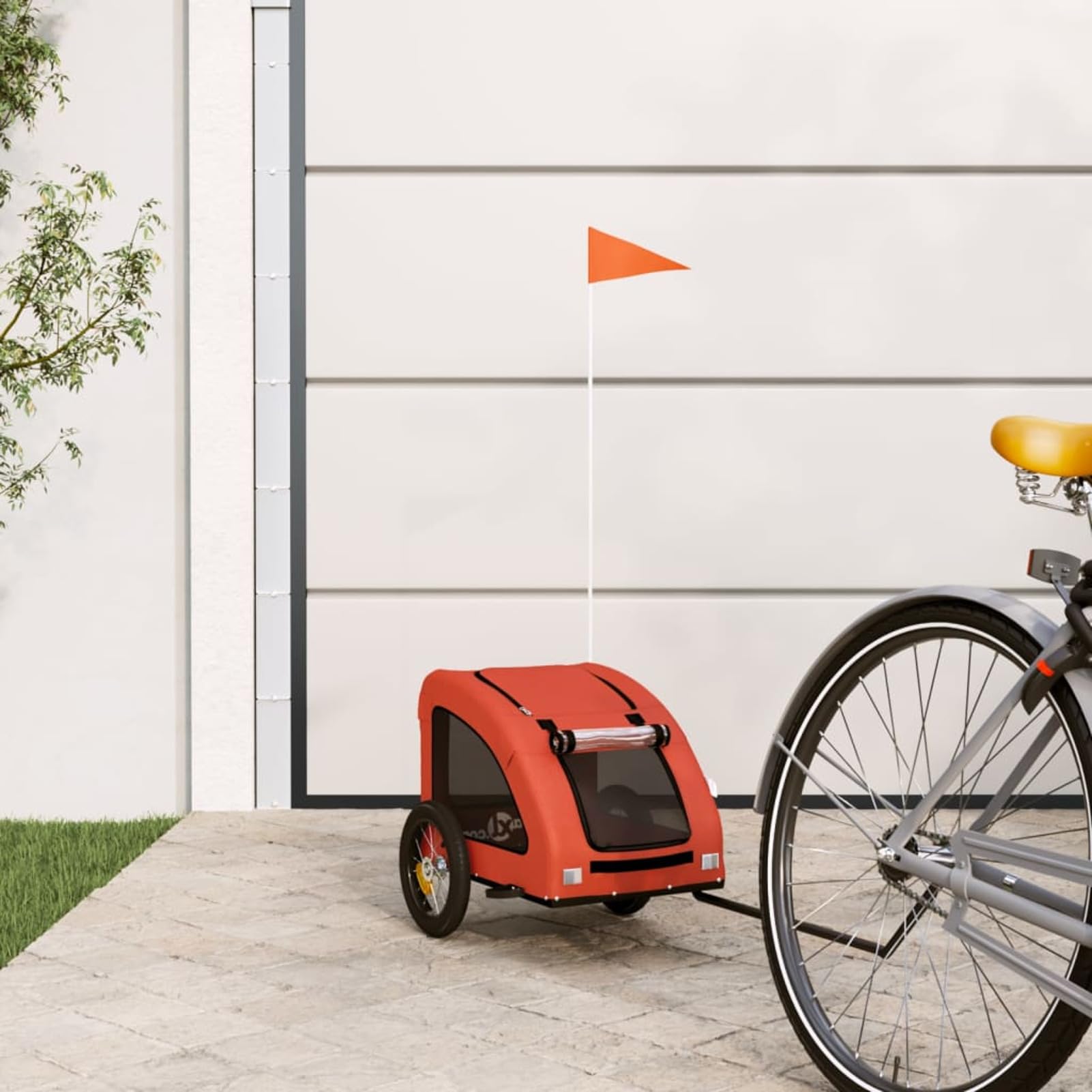 Homgoday Przyczepa rowerowa dla zwierząt pomarańczowa i szara Oxford i żelazo, wyposażenie wózka dla psa, wózek rowerowy, wózek rowerowy, wózek dla psa, transporter rowerowy model 93949