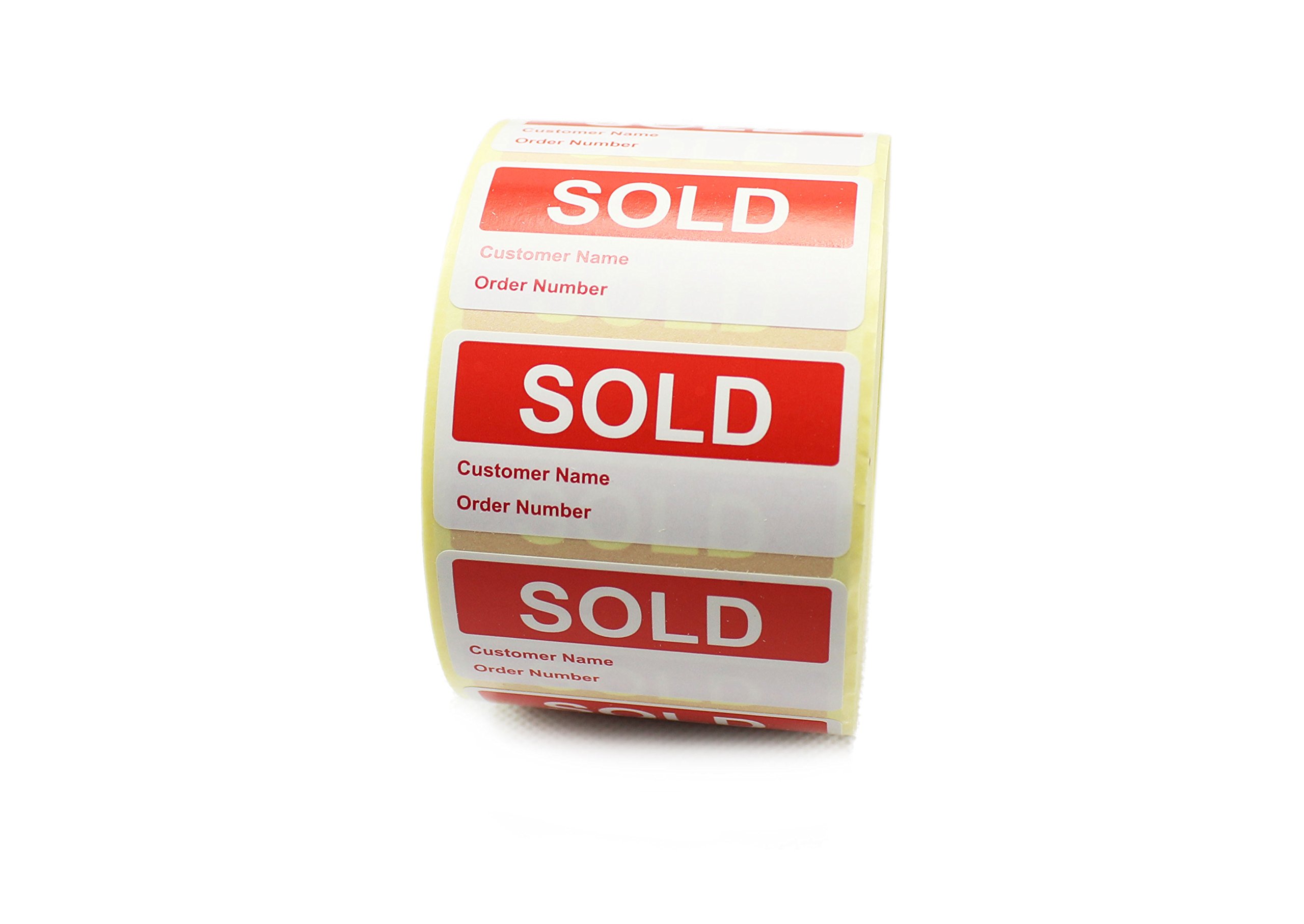 Label Metrics - 1,000 - SOLD Labels/stickers - with Customer Name & Order Number. 50mm x 25mm, Red,White