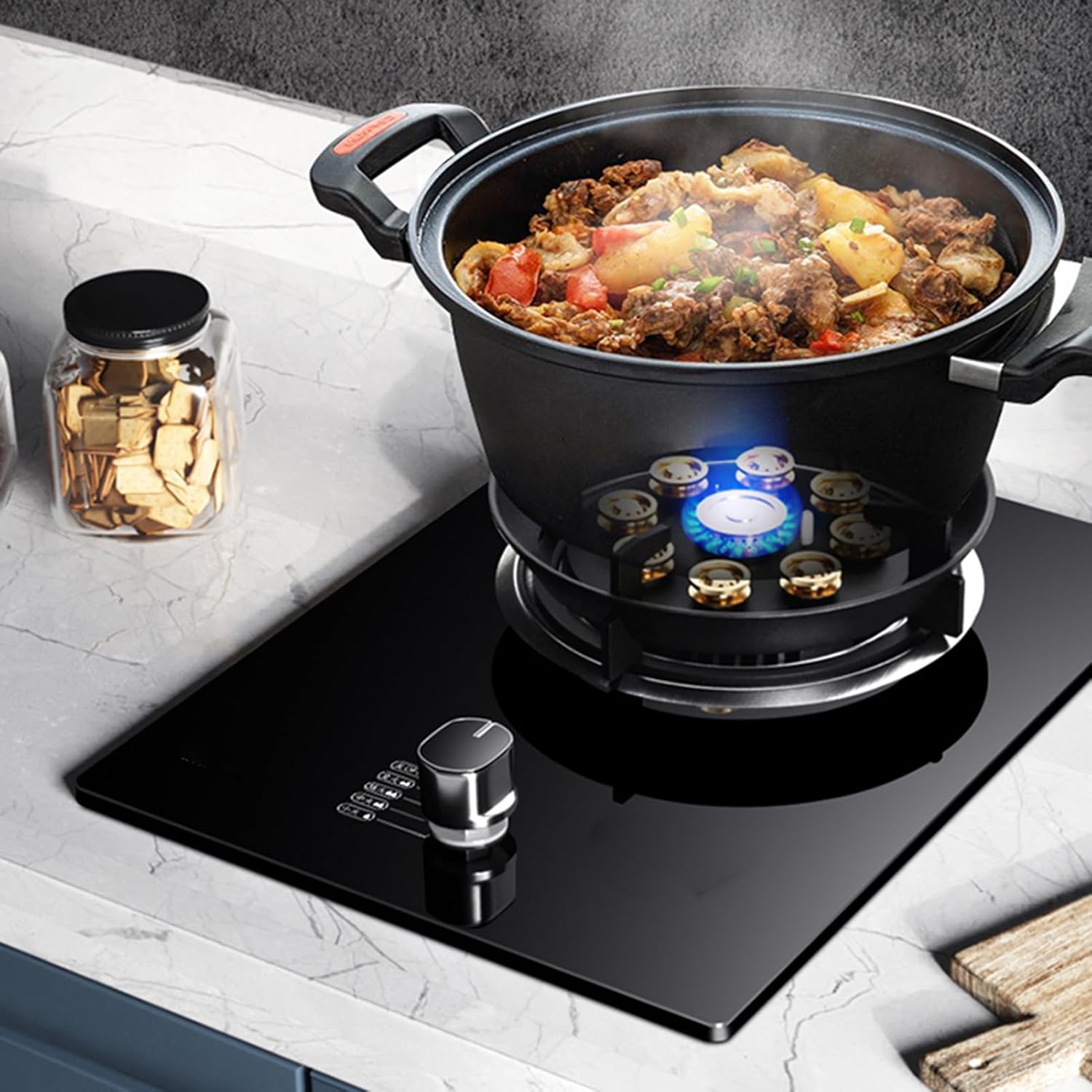 Portable Gas Stove,5.2kw 9-cavity Wok Burner,Household LPG/Natural Cooker,with Flame Failure Protection and Tempered Glass Cast,for Indoor Outdoor Use(LPG)
