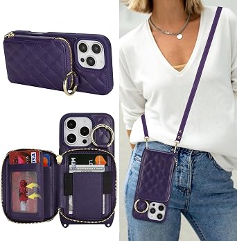 Crossbody Wallet Case for iPhone 16 Pro-Purple