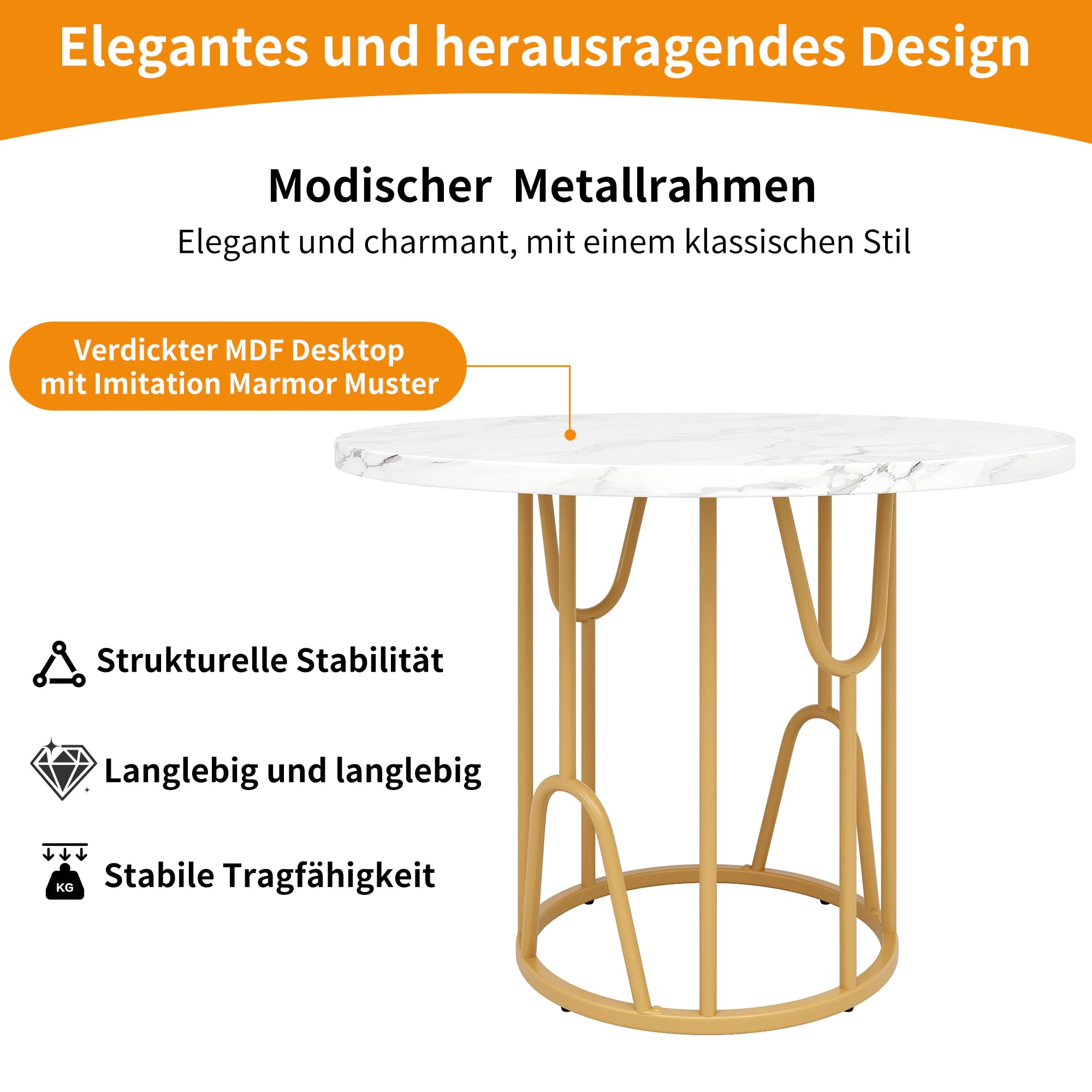 Round Dining Table 80 x 80 x 76 cm Kitchen Table for 4-6 People