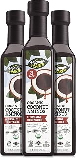 Heaven & Earth Organic Coconut Aminos, 8.4 oz (3 Pack) | Soy Free | Paleo Friendly | Low Sodium | Soy Sauce Replacement | Kosher (Including Passover)