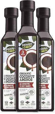 Heaven & Earth Organic Coconut Aminos, 8.4 oz 3 Pack | Soy Free | Paleo Friendly | Low Sodium | Soy Sauce Replacement | Kosher Including Passover