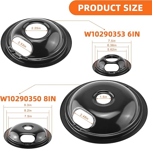 Miniatura 3 de Las bandejas de goteo para quemador eléctrico negro W10288051 incluyen W10290350 (8 pulgadas) W10290353 (6 pulgadas) cubiertas de quemador de estufa