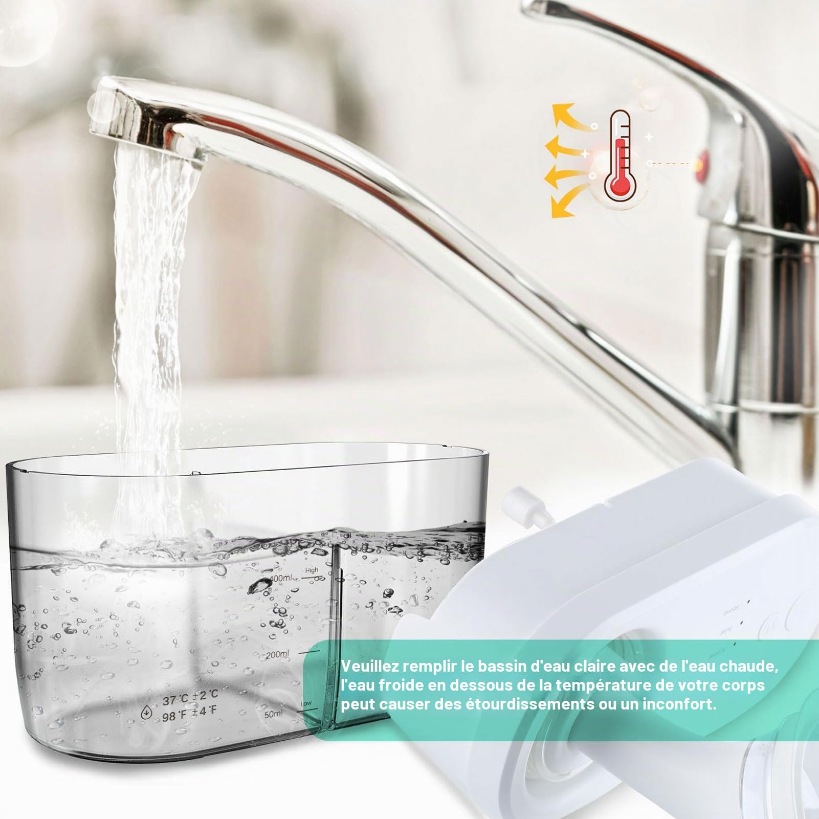Nettoyeur de Cire D'oreille, Rechargeable 4 Modes de Nettoyage Automatique de L'eau D'irrigation Outil de Nettoyage des Oreilles pour Adulte (Trousse blanche)