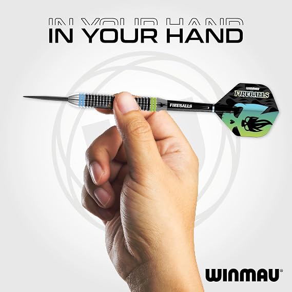 WINMAU Darts Fireball 22g Brass Steel Tip Darts Set with Dart Flights and Shafts (Stems) Including Dart Wallet