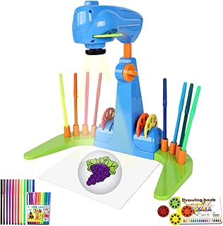 XUBX Proyector de Dibujos para Niños, 32 Patrones, Proyector Dibujo, Libro para Dibujar Y Bolígrafos de Acuarela, Regalos de Cumpleaños para Niños, Semana Santa（Azul 3-6）