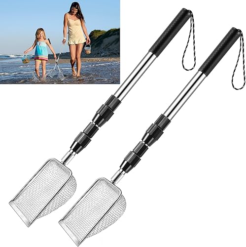 POILKMNI 2 piezas de tamiz de dientes de tiburón, tamiz de arena de playa, cuchara de arena para pala de playa, herramienta de tamiz para recoger