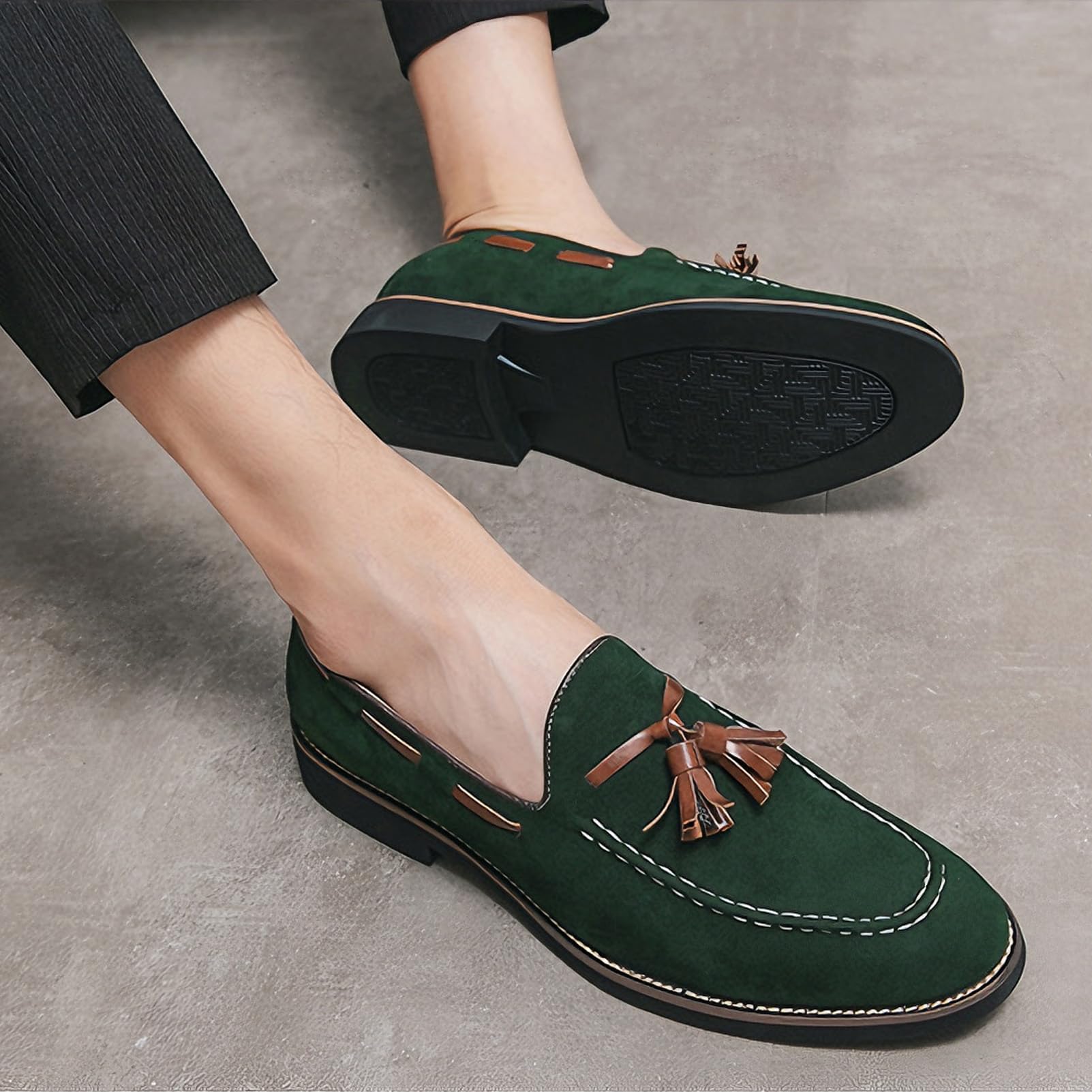 ANUFER Hombre Ante Sintético Piel Mocasines sin Cordones con Borlas