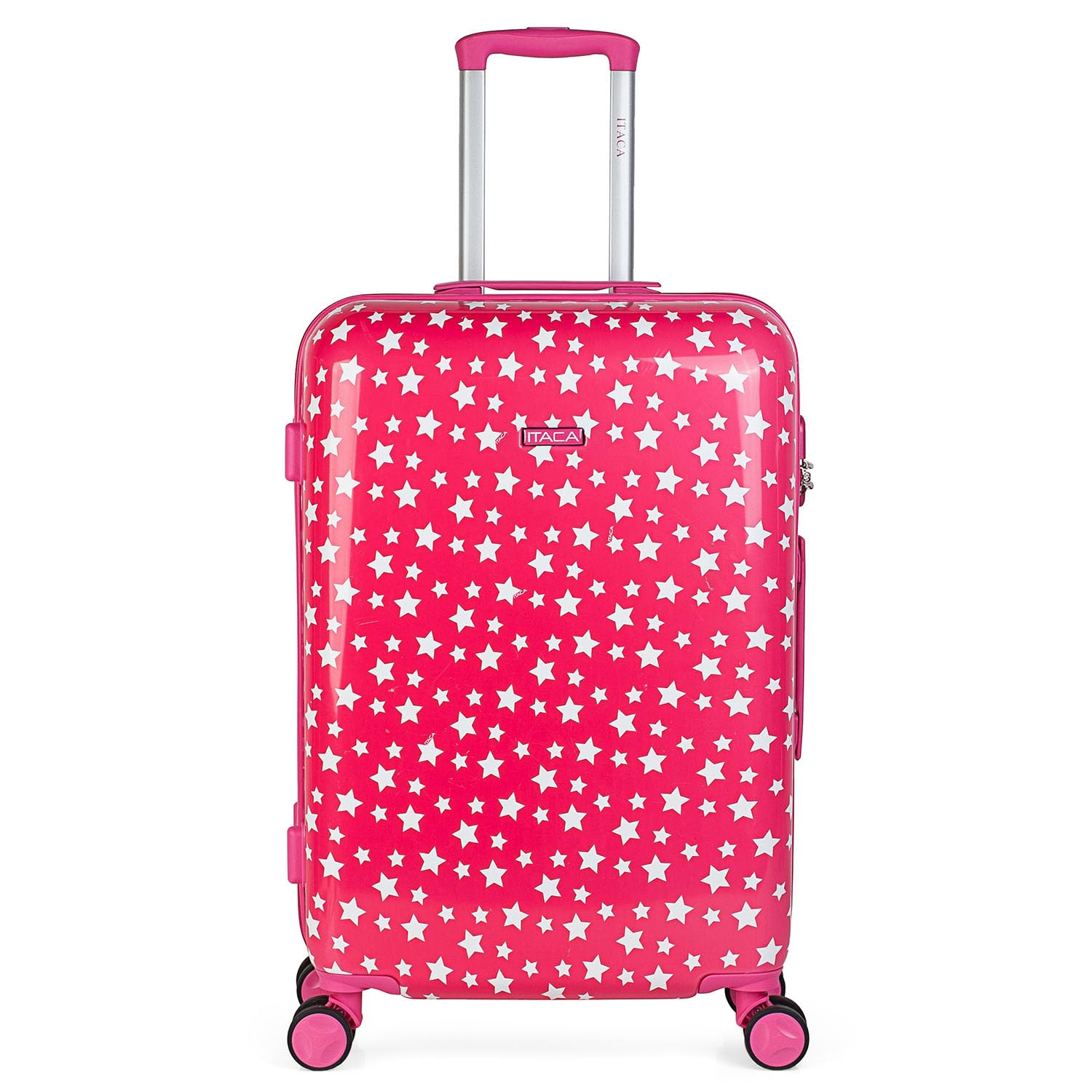ITACA - Valigia Bambina Mediano - Valigia Bambini Resistente e leggera - Trolley Bambina leggera con 4 ruote Cabina aereo - Trolley Bambino Lucchetto a combinazione, Fucsia