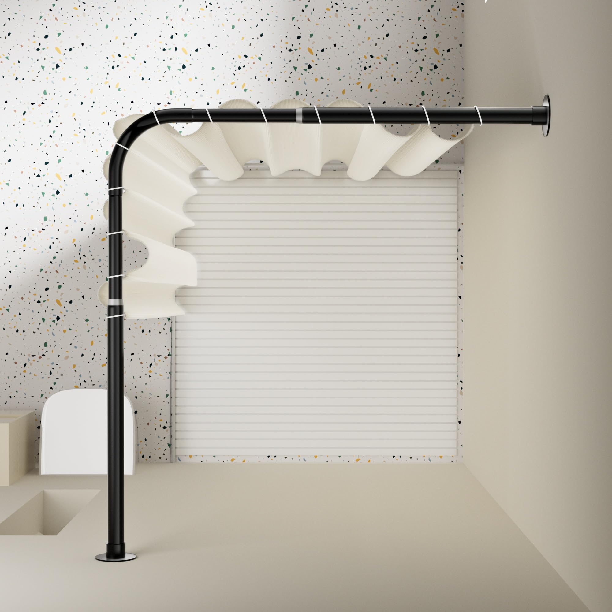 Onpira® Eck-Duschvorhangstange Teleskop L-Form 90–180 cm – Edelstahl, selbstklebend oder schraubbar – Ohne Bohren – In Silber, Schwarz, Weiß – 12 Varianten wählbar (Selbstklebend Edelstahl, 90x180cm)