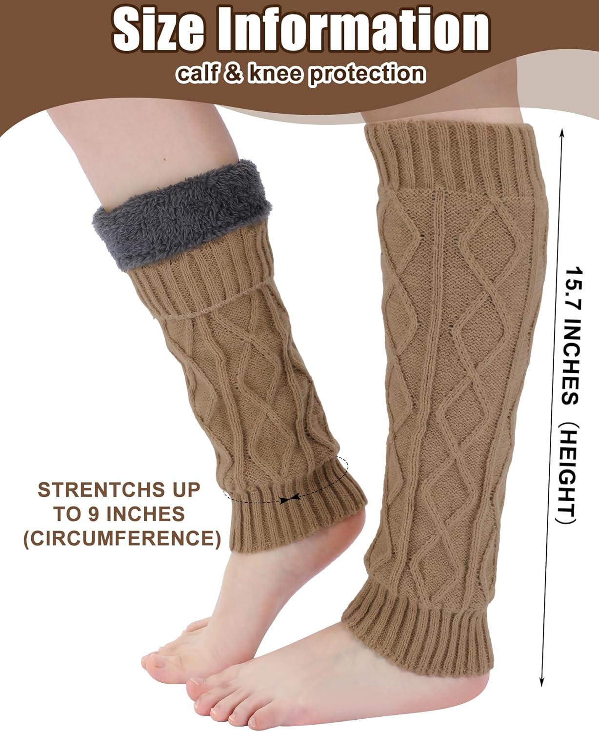 Shihanee Winter Fleece Lined Leg Warmers for Women Knit Long Leg Warmers Warm Fleece Lined Boot Socks for Skating Daily Wear - Image 3