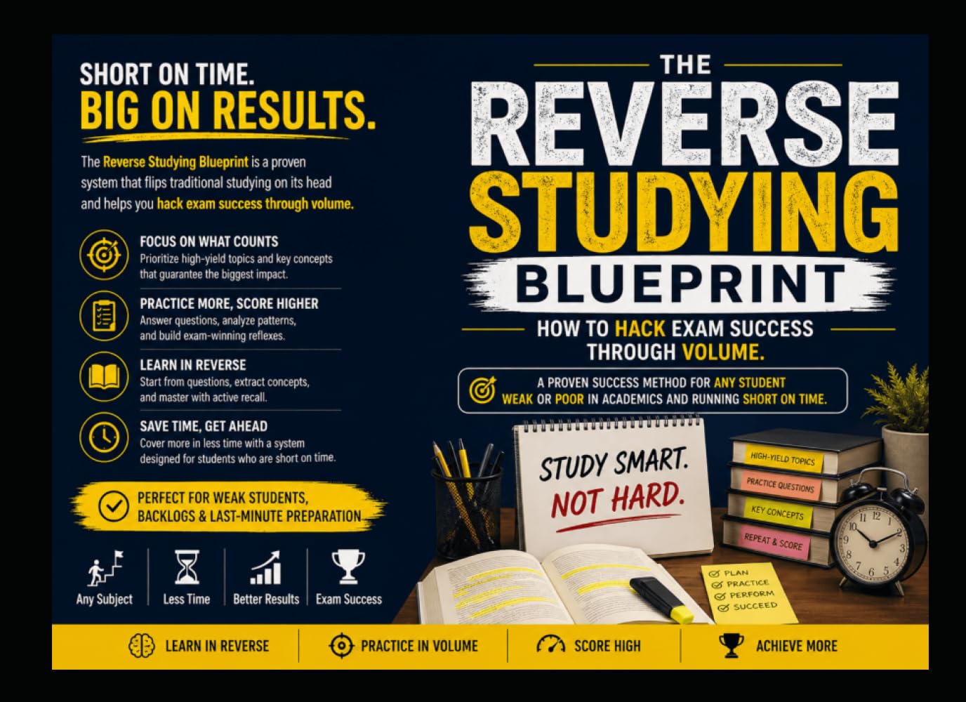 The "Reverse Studying" Blueprint: How to Hack Exam Success Through Volume: A Proven Success Method for any Student Weak or Poor in Academics and Running Short in Time.