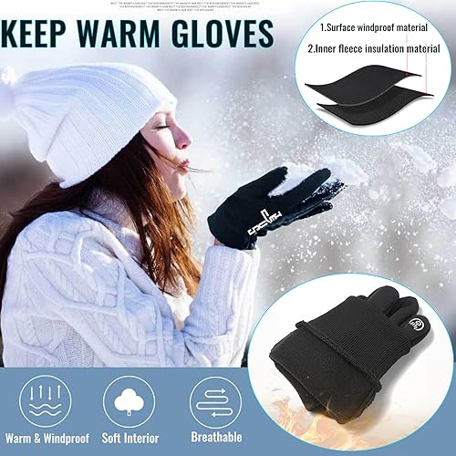 Miniatura 2 de Guantes de invierno, guantes para hombres y mujeres, para pantalla táctil mejorada, para mensajes de texto, cálidos, para correr, forro de punto,