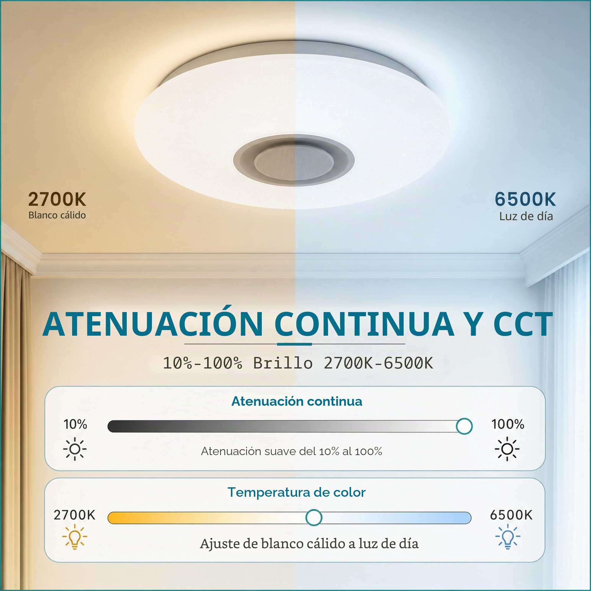 36W Plafon LED Techo Lámpara de Techo con Musica Altavoz Bluetooth | 50cm, APP + Mando a Distancia, Blanca Cálida / Fría RGB Cambio de Color para Niños Sala Estudiante