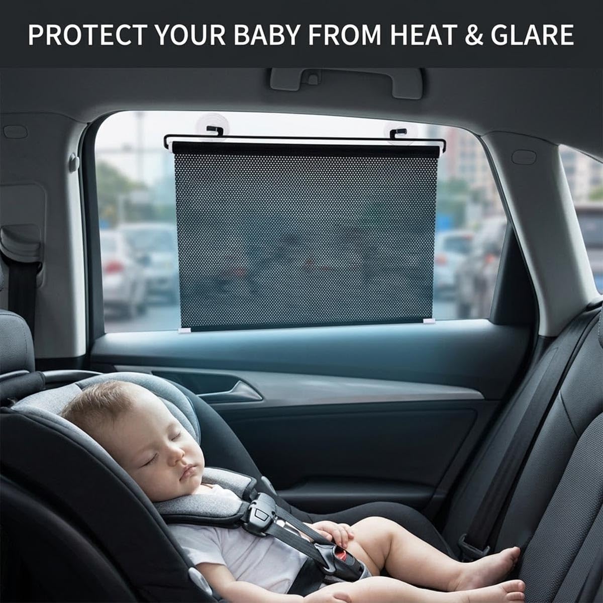 Sonnenschutz Auto Fenster Rollo mit Saugnapf Thermorollo Ohne Bohren Blickdichtes Verdunkelungsrollo Bietet UV-Schutz Ideal Temporäre Jalousien für Schlafzimmer, Reise(Semi-Blackout,68.5W x 183H cm)
