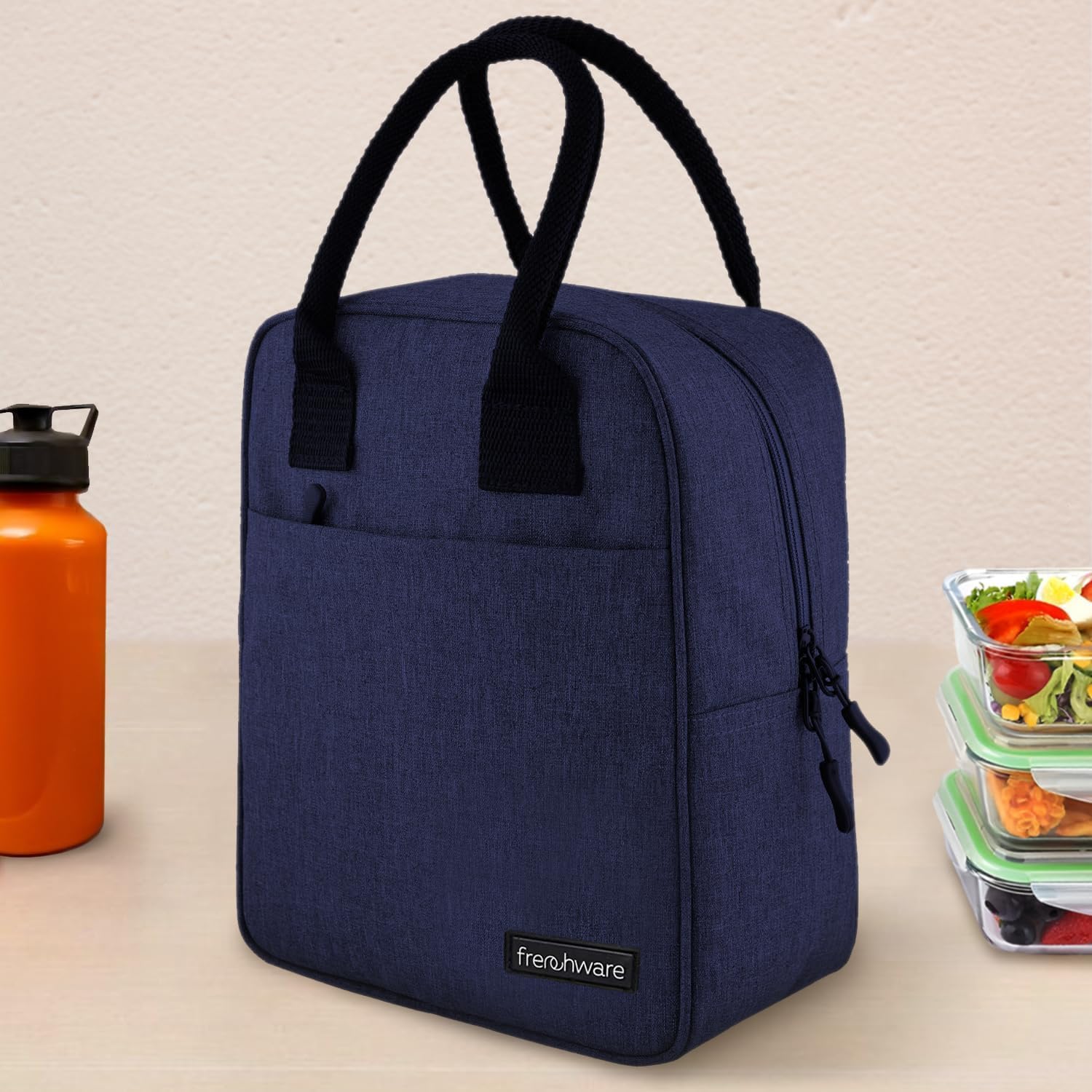 Frenchware Insulated Lunch Bag (9 Litre, 15 kg, Navy Blue), Office Tiffin Bags for Men and Women, Hot & Cold Travel Lunch Box for Men, Tiffin Box & Bottles, Lunch Bag for Office, Picnic Bag (Nylon)-image-26