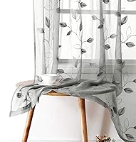 Vista 37 de HOMEIDEAS Cortinas traslúcidas amarillas de 84 pulgadas de largo, 2 paneles de cortinas bordadas con patrón floral amarillo y blanco, cortinas