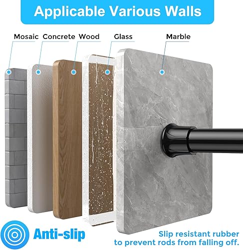 Miniatura 5 de AIZESI Paquete de 2 barras de tensión para ventanas de 28 a 48 pulgadas, barra de tensión negra, barra de presión sin perforación, barra de cortina