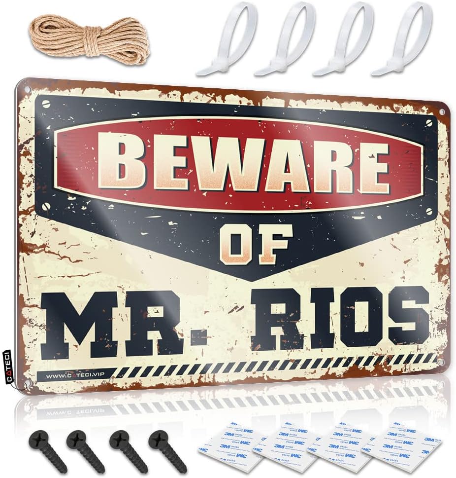 Tin Plate Sign Porch Welcome Tall Folded Edge & Goth Decor Flat Print | Funny Toilet Wall Decor Beware Of Mr. Rios - Pool Signs And Decor Outdoor