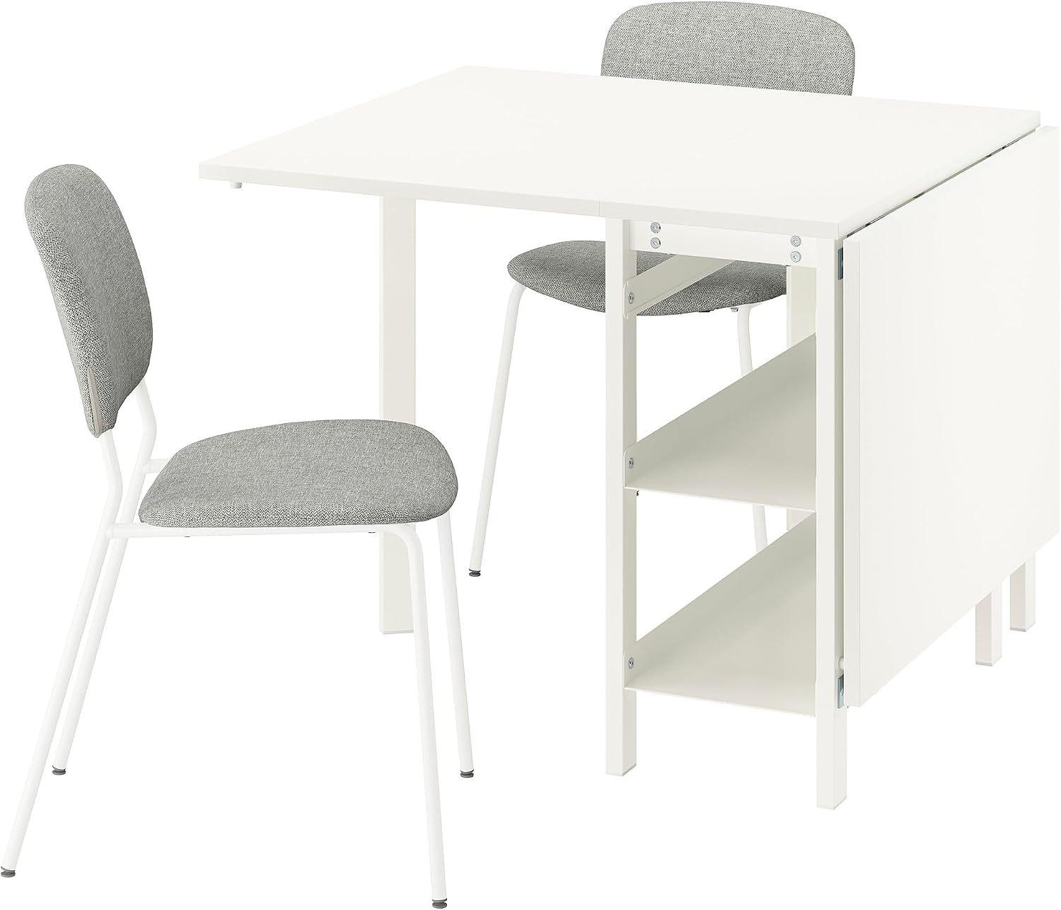 ProTuning VIHALS/VIHALS Table and 2 chairs, gateleg table white/white Tibbleby beige-grey, 39/95/151x90 cm