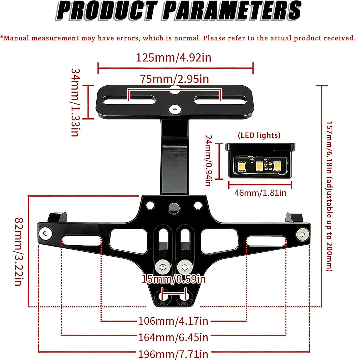 Motorcycle License Plate Bracket with LED Light & Turn Signals for Benelli Leoncino 500 BJ500, Adjustable Tail Tidy Fender Eliminator Kit Aluminum Durable Rear Frame Mount,A