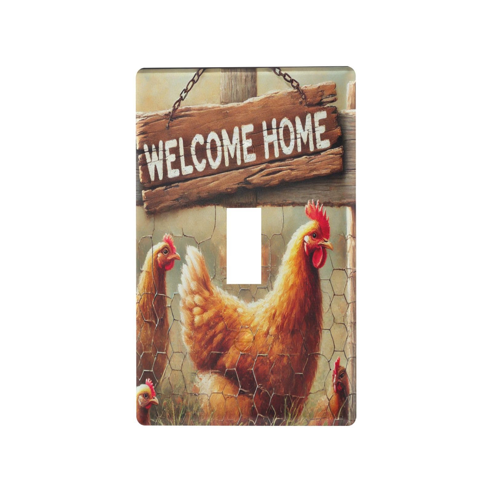 Hens Farmhouse Fence Light Switch Cover Decorative Receptacle Outlet Wall Plate Guard Plastic Wall Outlet Cover for Home Decor Room Office Bathroom (Toggle Switch)