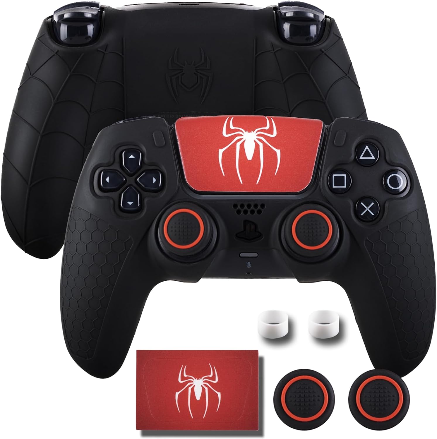 Non-Slip Silicone Cover for PS5 Controller with Thumbstick Caps x 2 & Sticker x 1(Spider Black)