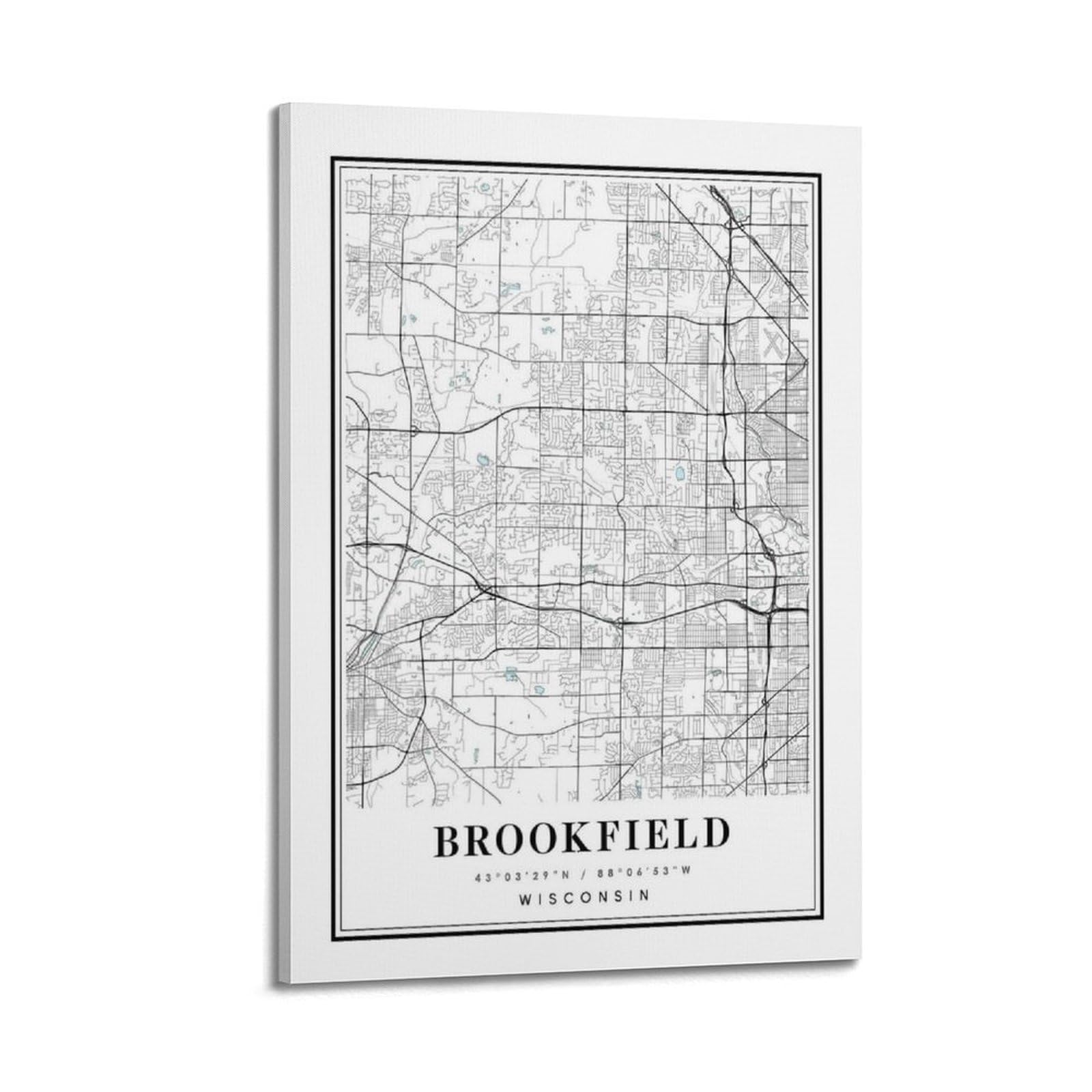 xiaoxiaoshen Brookfield Wisconsin Map Canvas Poster Wall Art Prints Room Aesthetic Murals Bedroom And Living Decorations 24x36inch(60x90cm)