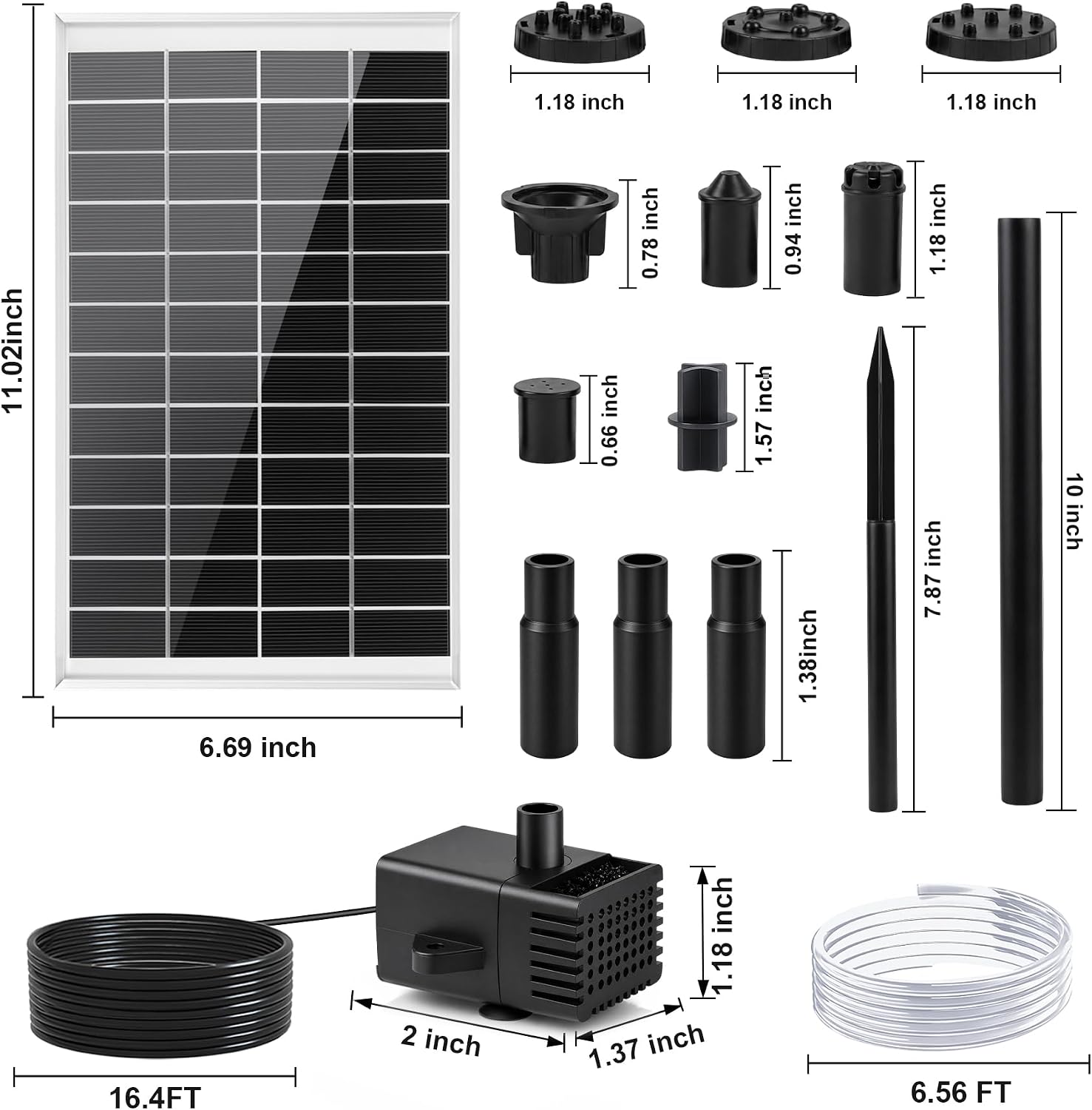 7.5W Solar Fountain Pump with 6 Nozzles & Ground Stake for Garden