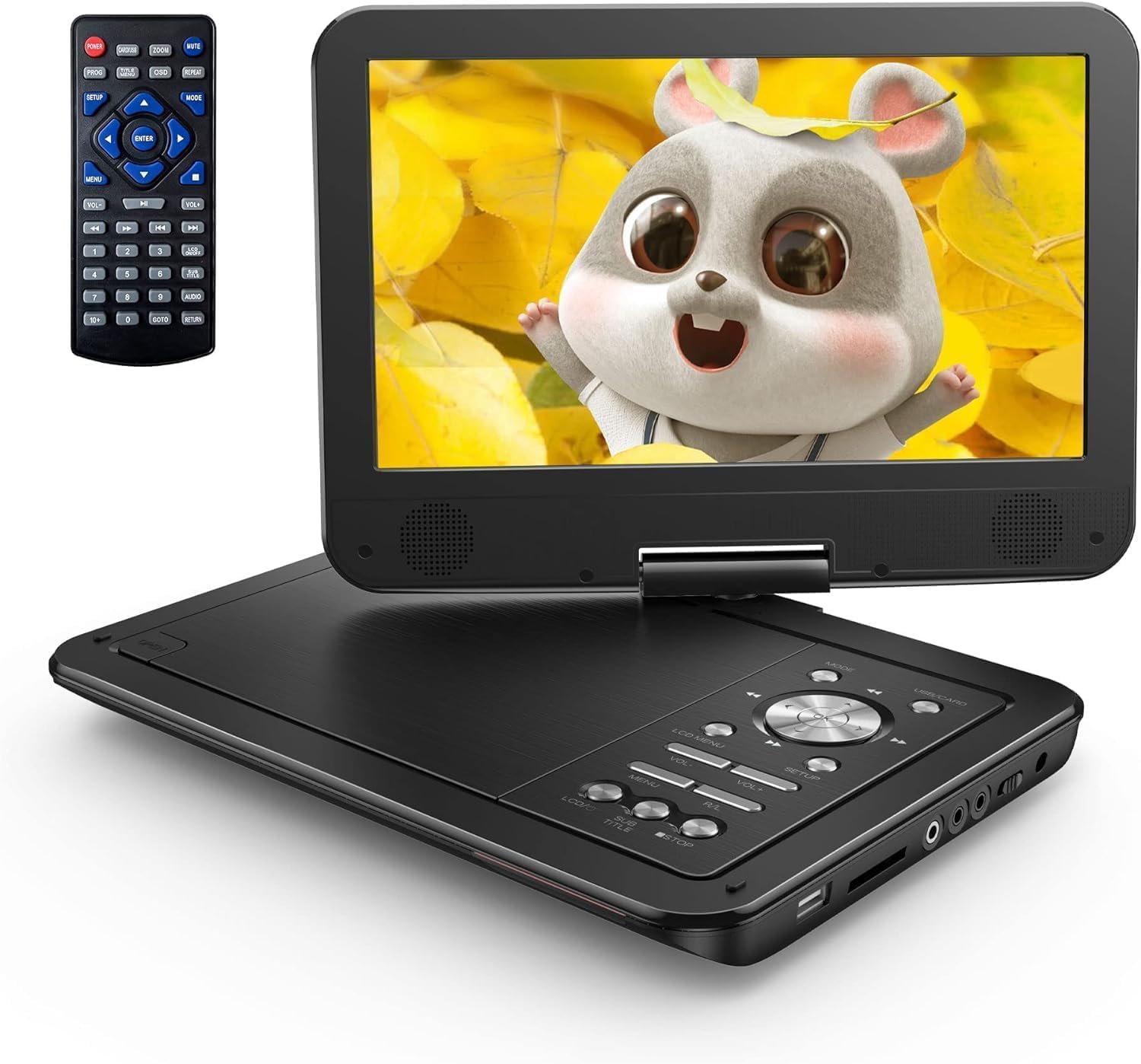 Yoton 12.5" Portable DVD Player with 10.5" HD Swivel Screen for Car and Kids, Built-in Battery, Earphone/AV-in/AV-Out/USB/SD Card/TV Sync and VCD/MPG/JPEG Formats(Not Support Blu-ray) (Black)